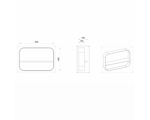 Technische Zeichnung eines Wandregals mit Maßen