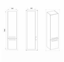 Hängehochschrank mit 1 Tür und Schublade Devo Vena 2.0 rechts BxHxT 35x150x33 cm classico stone grey Griff schwarz