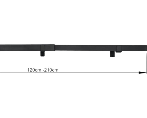 Ausziehbarer Duschvorhangstange von 120 Zentimeter bis 210 Zentimeter.