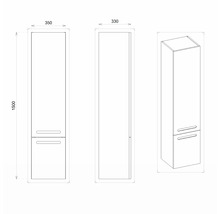 Hängehochschrank mit 1 Tür und Schublade Devo Vena 2.0 rechts BxHxT 35x150x33 cm kitami mountain Griff eingefräst