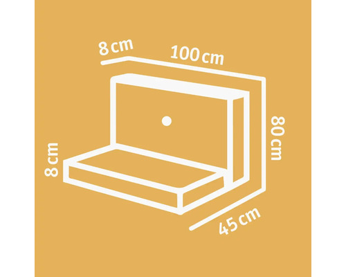 Technische Zeichnung einer Sitzkissen-Rückenlehnen-Kombination mit Maßangaben
