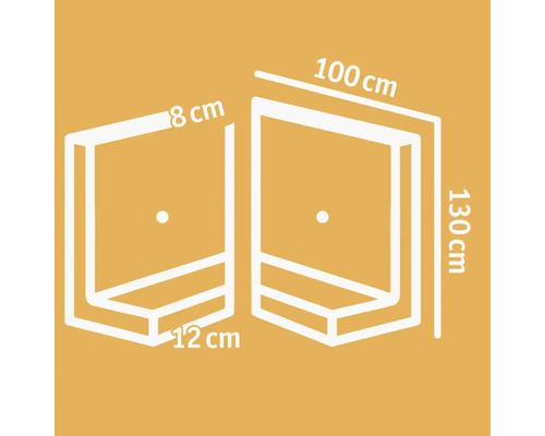 Abmessungen von zwei Duschwänden: 8 cm x 12 cm und 100 cm x 130 cm