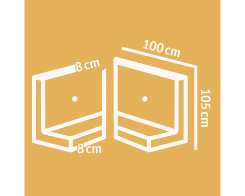 Technische Zeichnung eines Regals mit den Maßen 100 cm x 105 cm x 8 cm