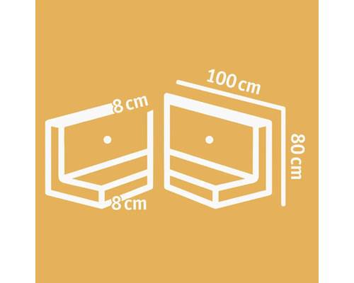 Abbildung von zwei Wandregalen mit Maßangaben