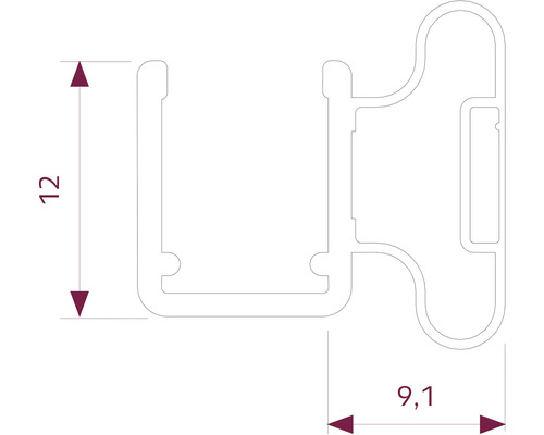 Technische Zeichnung eines Profils mit Maßangaben 12 und 9,1