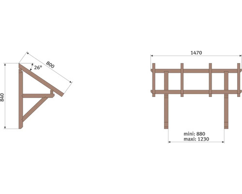 Technische Zeichnung einer Wandkonsole mit Maßangaben