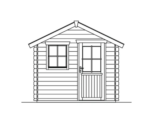 Illustration eines Gartenhauses mit Tür und Fenster