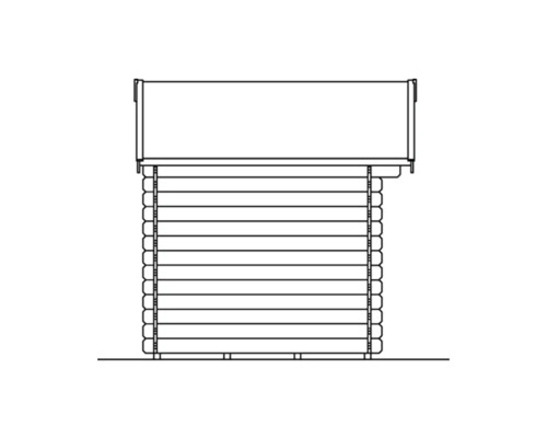 Illustration eines Gartenhauses mit Blockbohlenbauweise.