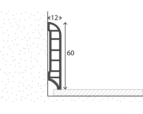Abbildung eines Sockelleistenprofils mit den Maßen 12 mal 60 Millimeter.