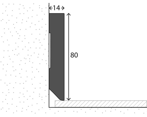 Illustration einer Sockelleiste mit den Maßen 80 mal 14 Millimeter.