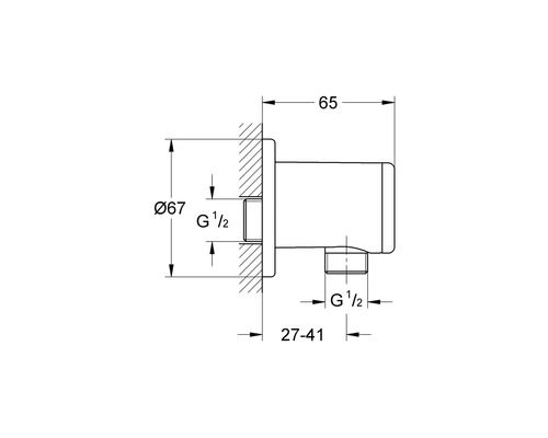 Technische Zeichnung einer Wasserarmatur mit Maßangaben