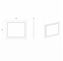 Technische Zeichnung eines Spiegels mit den Maßen 800 x 700 x 20 mm