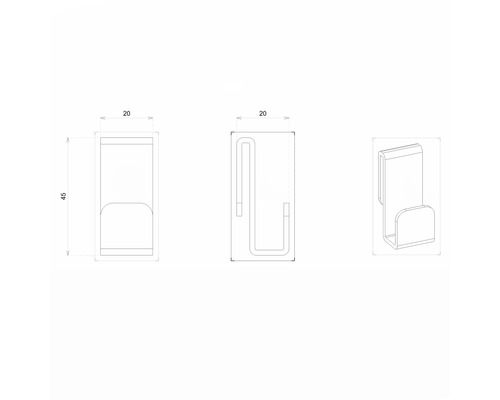 Technische Zeichnung eines Handtuchhalters mit Maßangaben