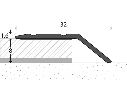 Diagramm eines Übergangsprofils mit den Maßen 32 mm Breite und 1,6 mm Höhe