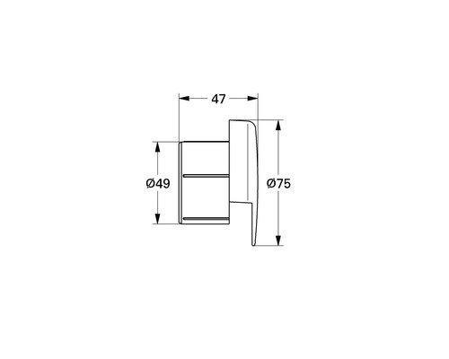 Technische Zeichnung eines Rohrverbinders mit den Maßen 47, 49 und 75 Millimeter.