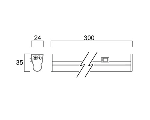 Technische Zeichnung einer Leuchte mit Maßangaben