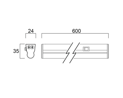 Technische Zeichnung einer Lampe mit Maßangaben