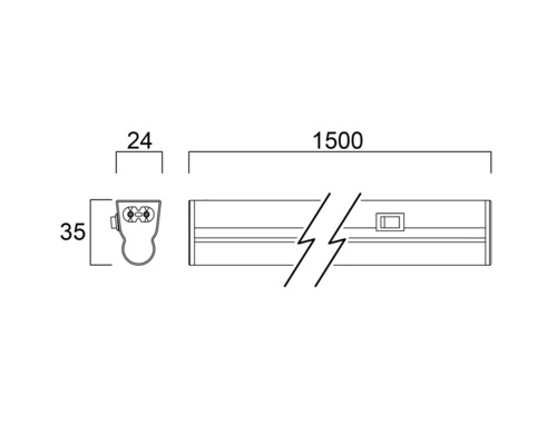 Technische Zeichnung einer Leuchte mit Maßangaben