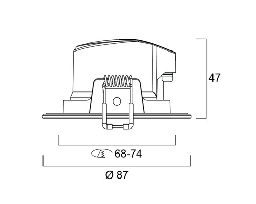 Technische Zeichnung einer Einbauleuchte mit Maßangaben