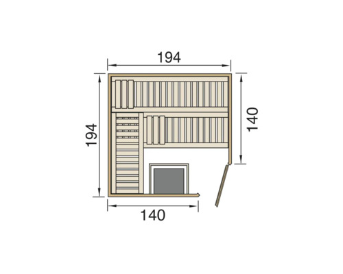 Grundriss einer Sauna mit Maßangaben