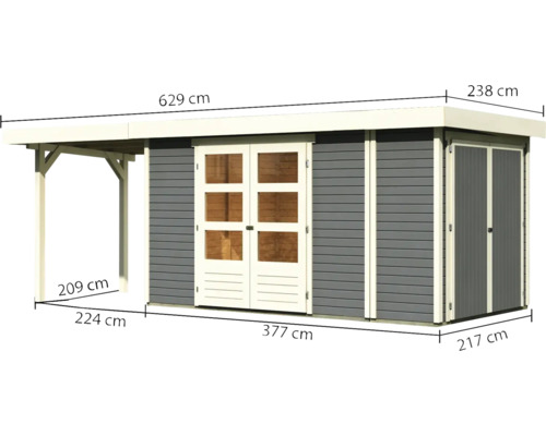 Gartenhaus mit Vordach und Abmessungen