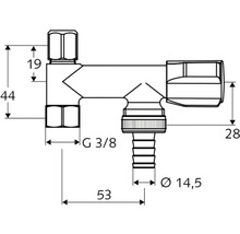 Technische Zeichnung eines Wasserhahns mit Maßangaben