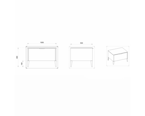 Skizze eines Tisches mit Maßangaben