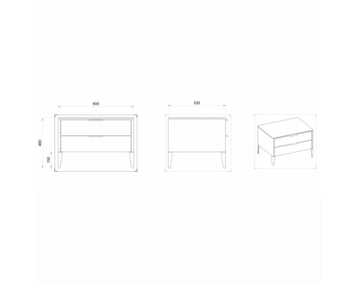 Skizze eines Nachttisches mit Maßangaben