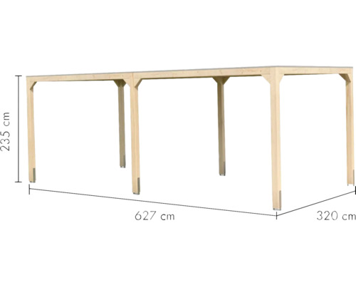 Holzcarport mit den Maßen 627 mal 320 mal 235 Zentimeter