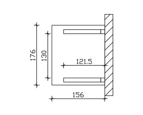 Technische Zeichnung einer Wandhalterung mit Maßangaben