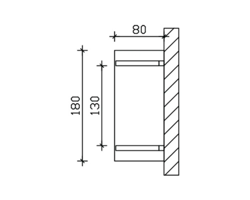 Technische Zeichnung eines Wandgehäuses mit den Maßen 180 x 130 x 80 Millimeter.