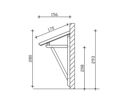 Technische Zeichnung einer Wandüberdachung mit Maßangaben