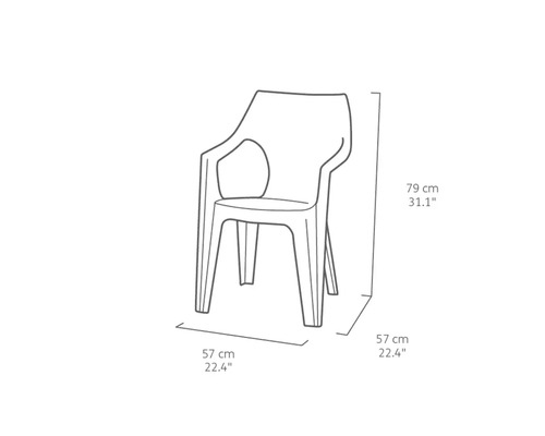 Zeichnung eines Stuhls mit Armlehnen und Maßangaben