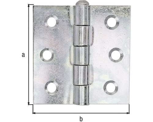 Metallscharnier mit Schraublöchern und Größenangaben