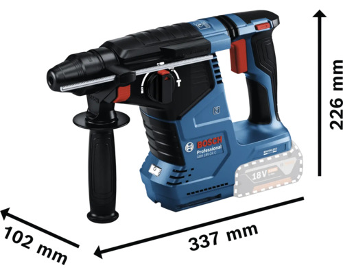Bosch Bohrhammer mit den Maßen 102 mm x 337 mm x 226 mm