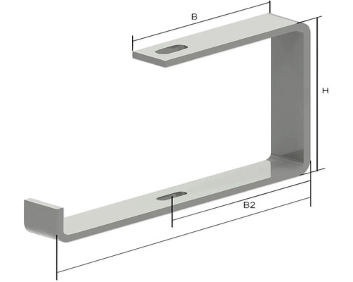 Metallhalterung mit Befestigungslöchern und Maßangaben