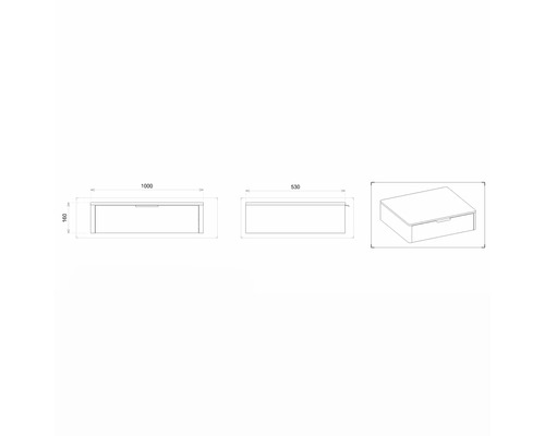 Technische Zeichnung eines Waschbeckenunterschranks mit Maßangaben