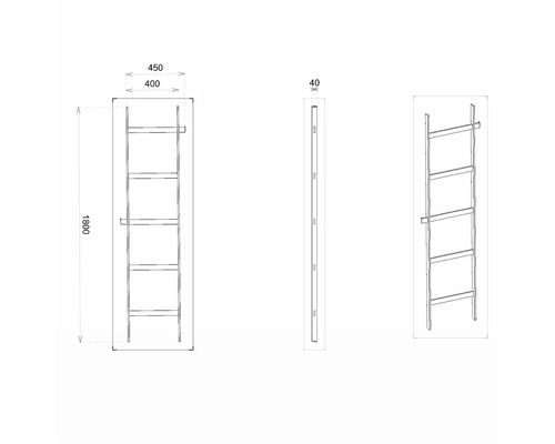 Technische Zeichnung eines Regals mit den Maßen 1800 x 450 x 40 Millimeter.