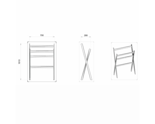 Technische Zeichnung eines Handtuchständers mit Abmessungen