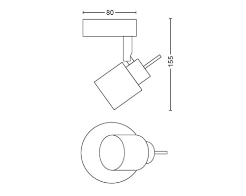 Zeichnung einer Aufbauleuchte mit Maßangaben