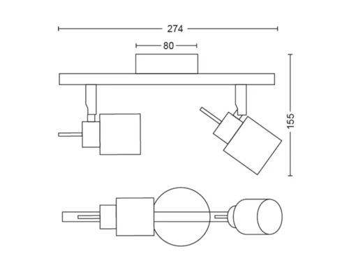 Technische Zeichnung einer Deckenleuchte mit Abmessungen