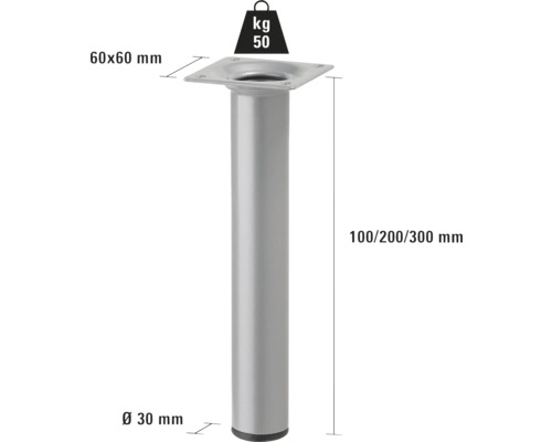 Möbelfuß aus Metall, höhenverstellbar, Belastbarkeit 50 Kilogramm