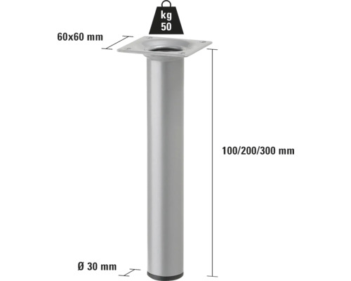 Möbelfuß aus Metall mit den Maßen 60 x 60 Millimeter und einer Traglast von 50 Kilogramm