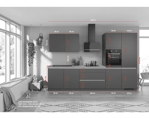 IMPULS Küchenzeile mit Geräten ZANOTTI 340 cm grafit matt | HORNBACH