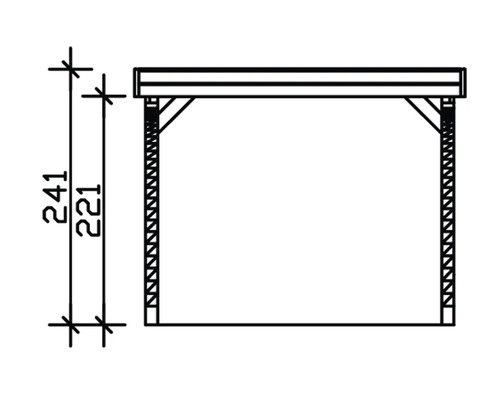 Technische Zeichnung einer Terrassenüberdachung mit Höhenangaben