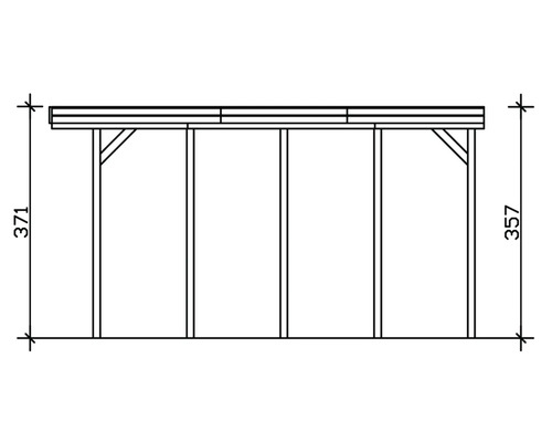 Illustration eines Holzcarports mit den Maßen 371 und 357