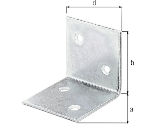 Winkelverbinder aus Metall mit Abmessungen a, b und d