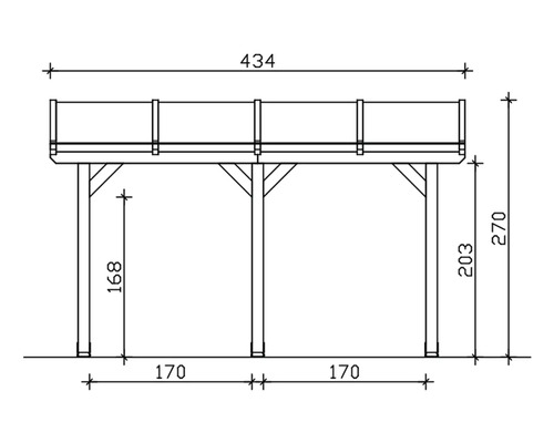 Technische Zeichnung einer Holzterrasse mit Maßangaben.