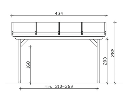 Technische Zeichnung eines Stelzenhauses mit Maßangaben