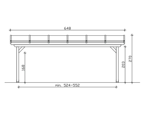 Technische Zeichnung eines Carports mit Maßangaben